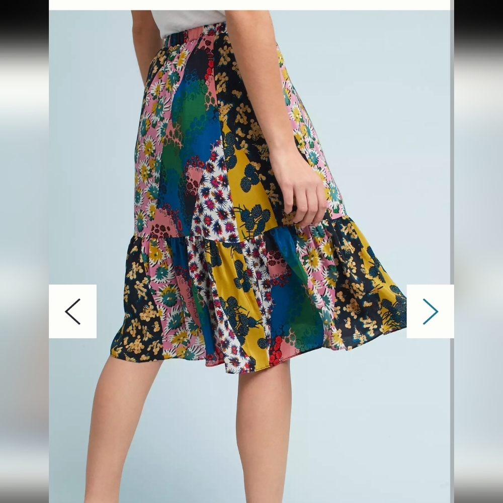 Maeve Flounce Patchwork 100% Silk Skirt Size SP - Picture 2 of 8